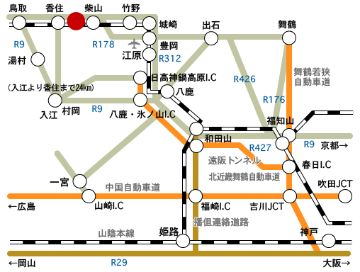 広域マップ　京阪神から香住今子浦へ